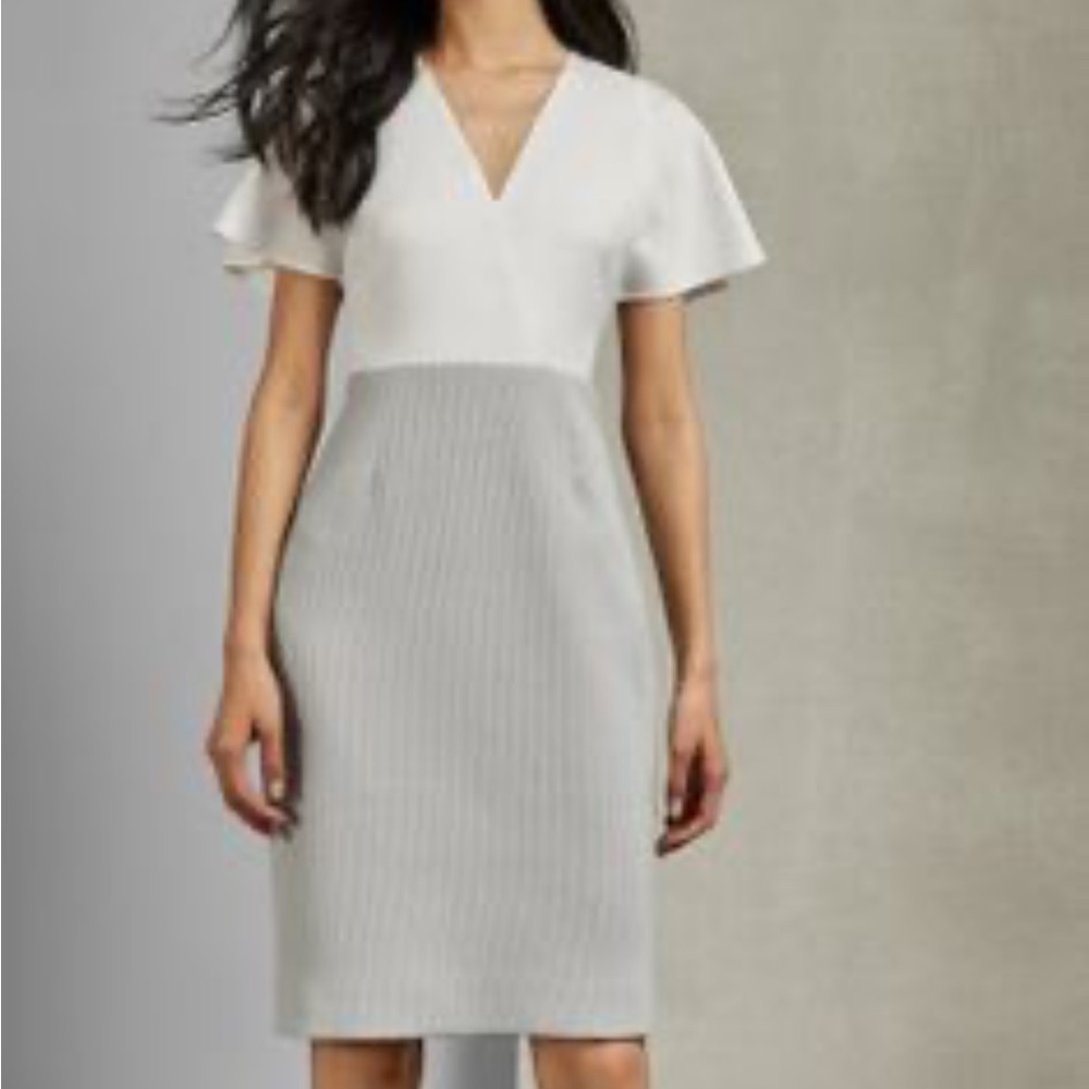 Ted Baker White and Gray Midi Dress